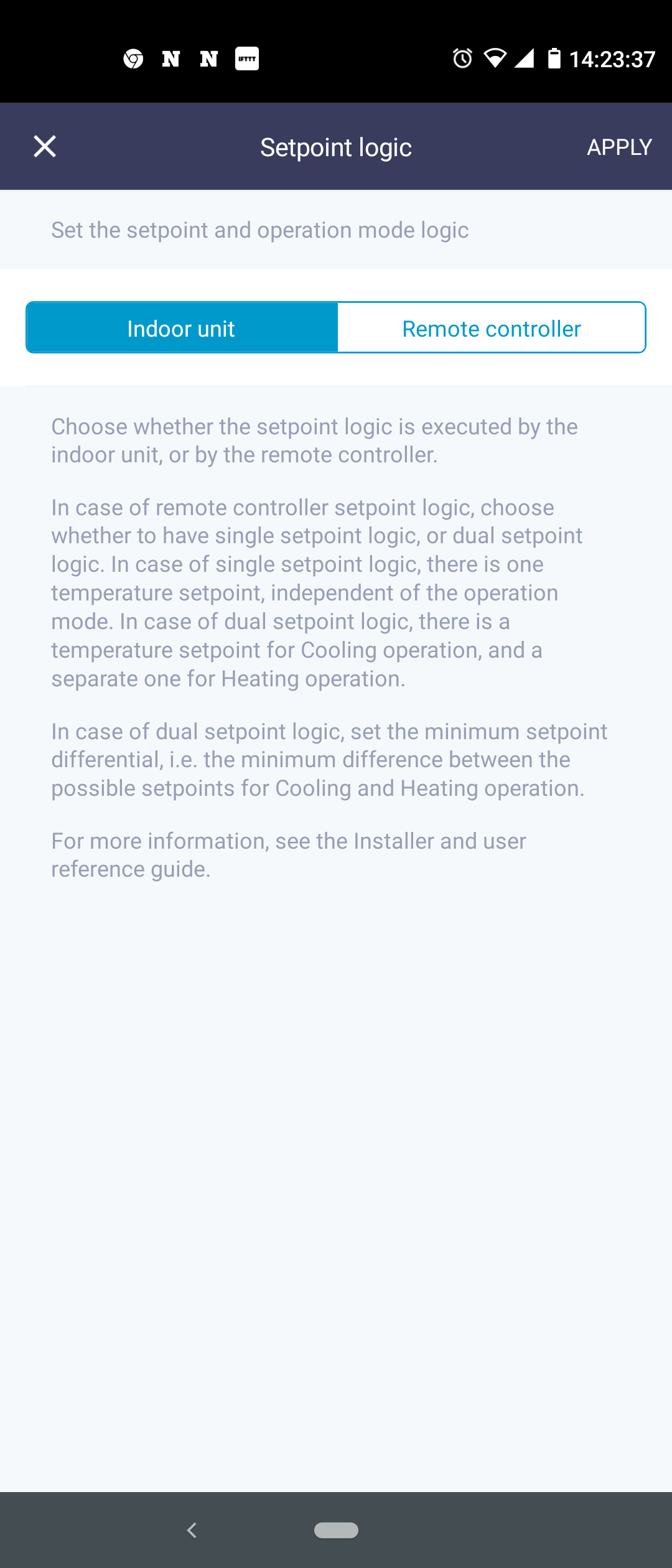 Lietotnes Madoka Assistant logs „Setpoint logic”